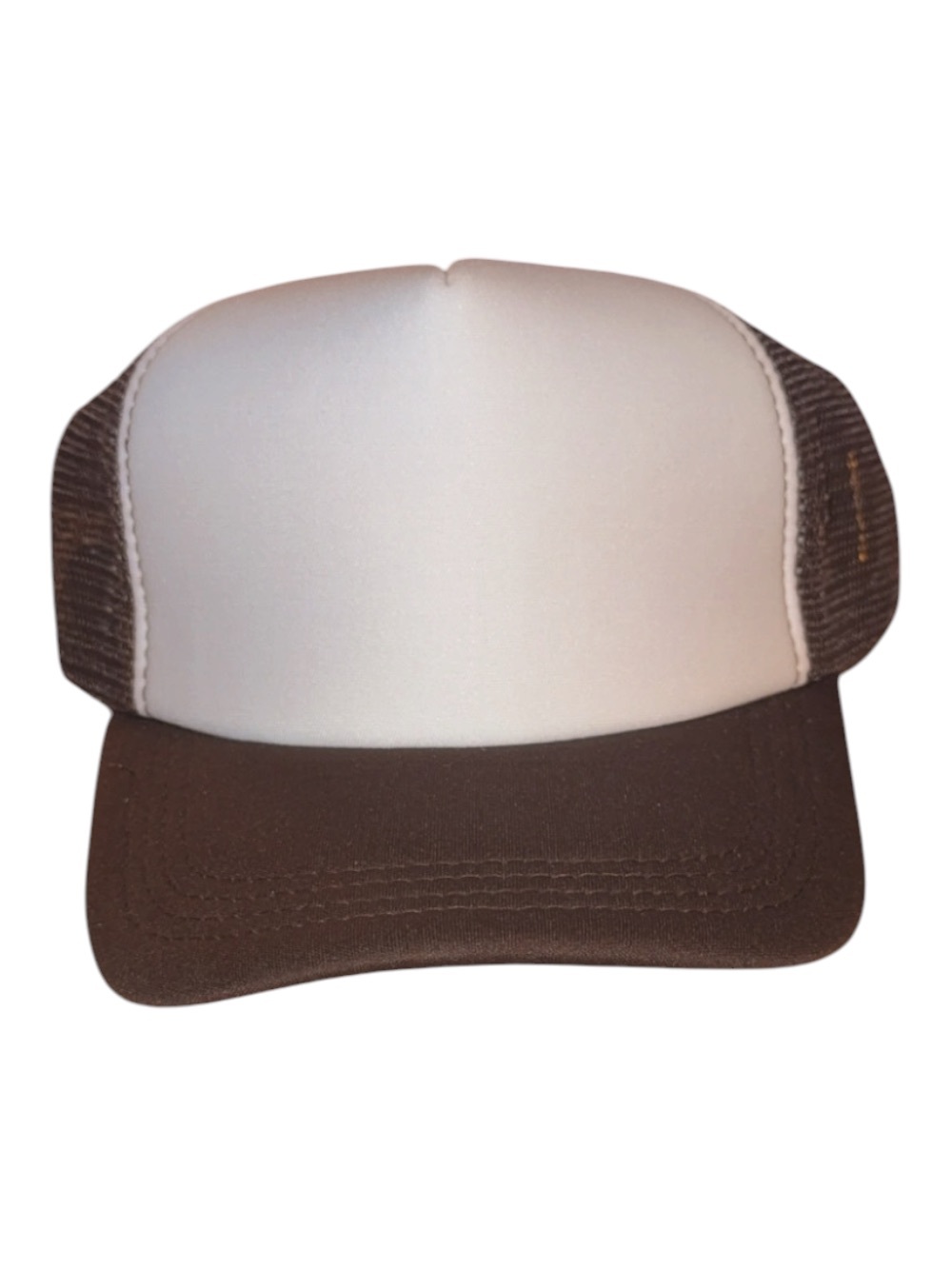 White and Brown Mesh Trucker Hat — Classic Casual Cap